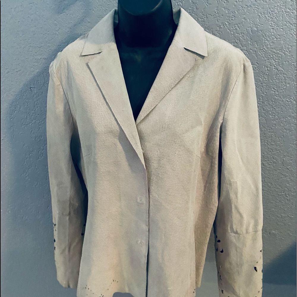 BCBG Maxazia Leather Jacket w/ Decorative Cut-out Sleeves